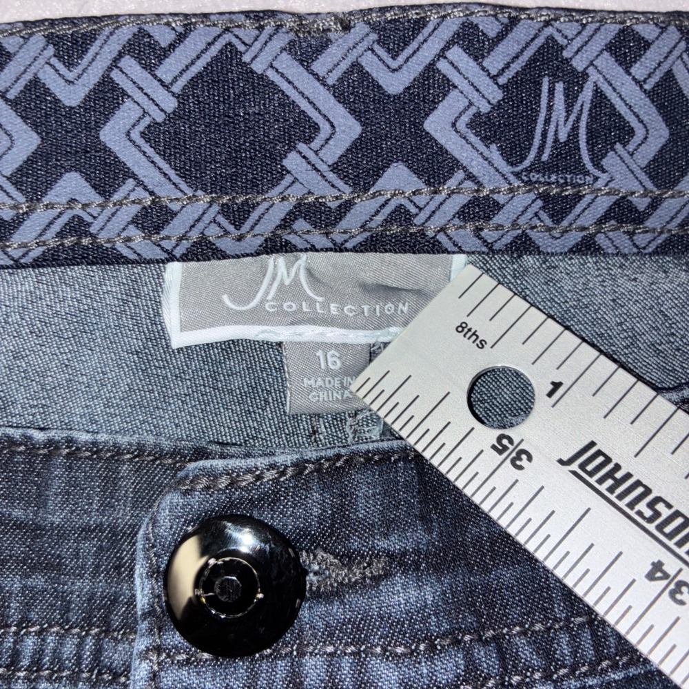 JM Collection Straight Leg Jeans Womens 16 Blue Studded Embellished Dark Wash - Picture 7 of 8